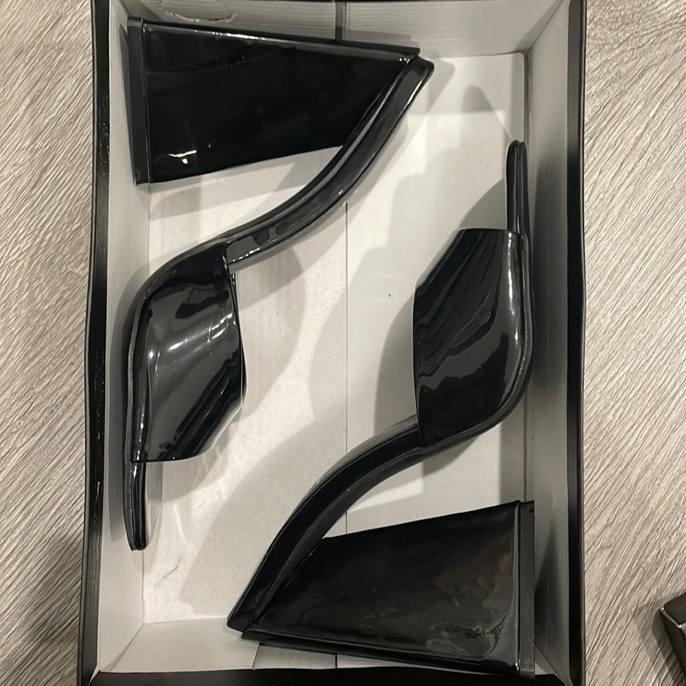 Patent Square Toe Flare Heeled Mules